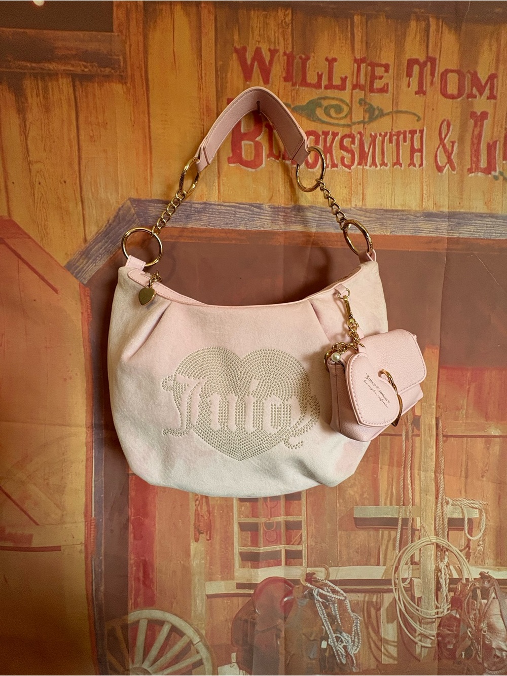 Juicy Couture Queen Couture Hobo Bag Pink Rhinestone Y2K Aesthetic